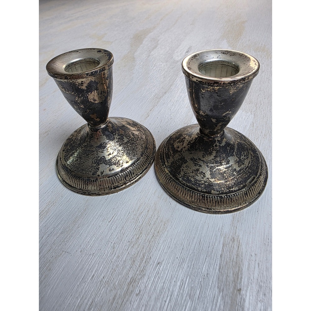 Vintage Duchin Creation Sterling Silver Weighted Candlestick Holders Pair Gothic